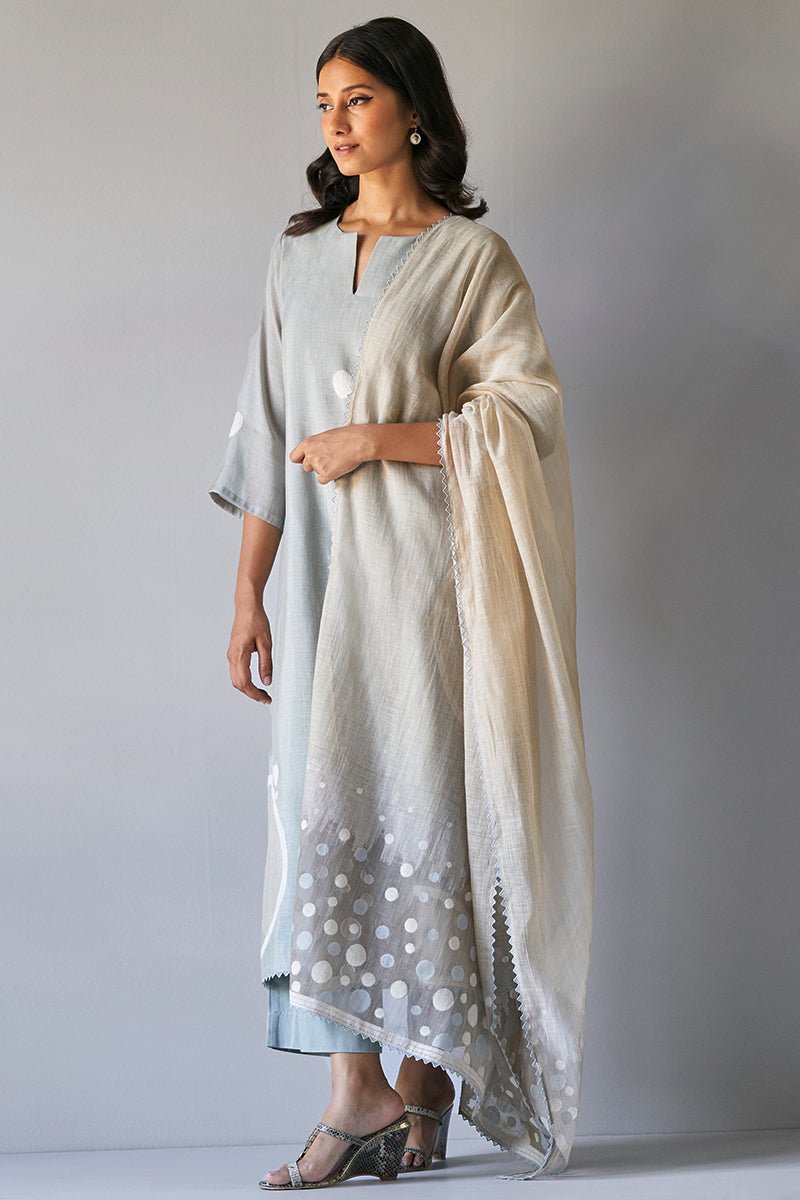 Belgian Block Grey and Golden Silk Woven Salwar Suit