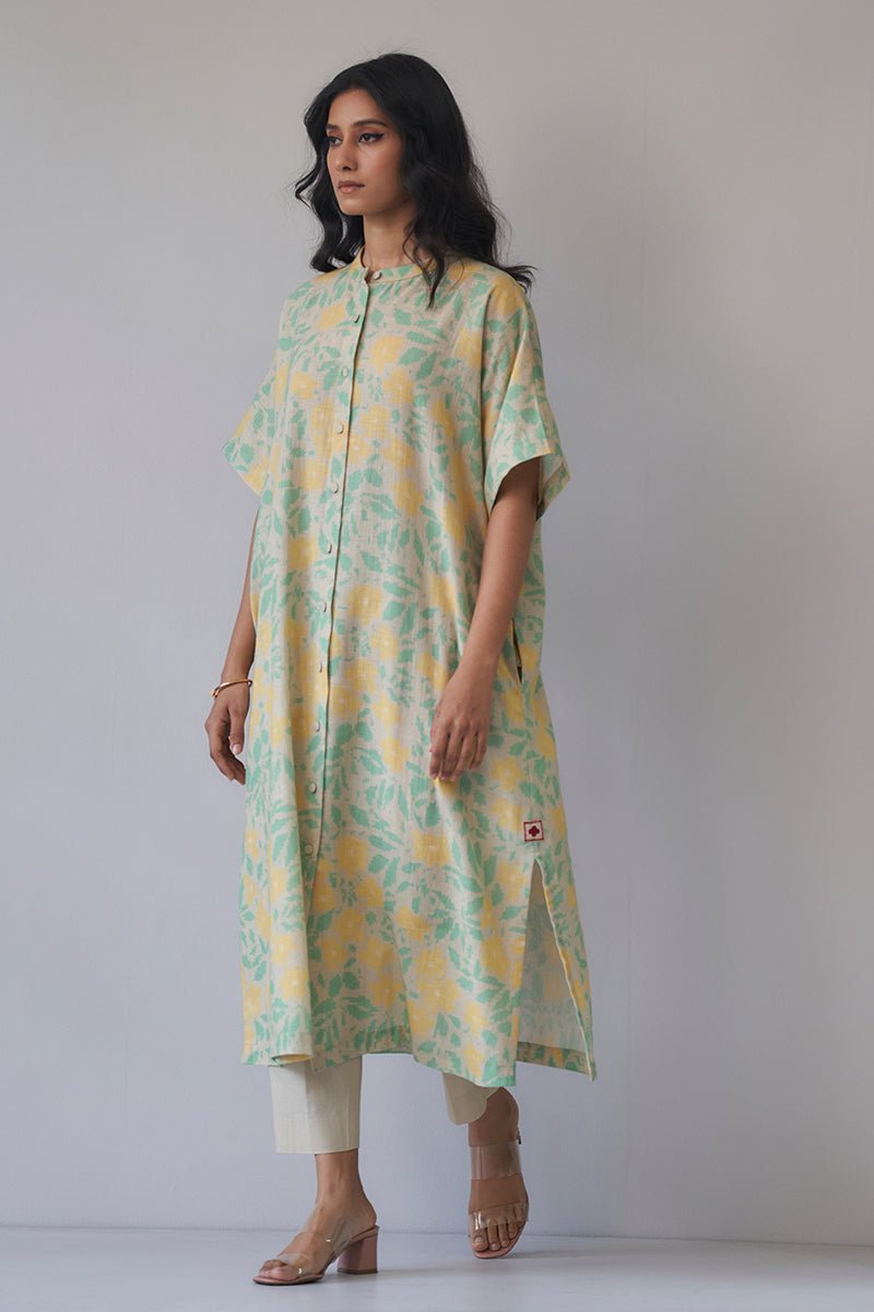 Almond Milk and Green Cotton Linen Co-ord Set