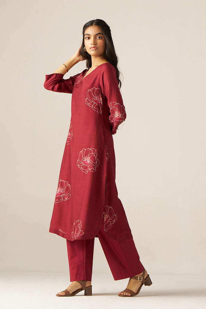 Tibetan Red Flower Print Co-ord Set