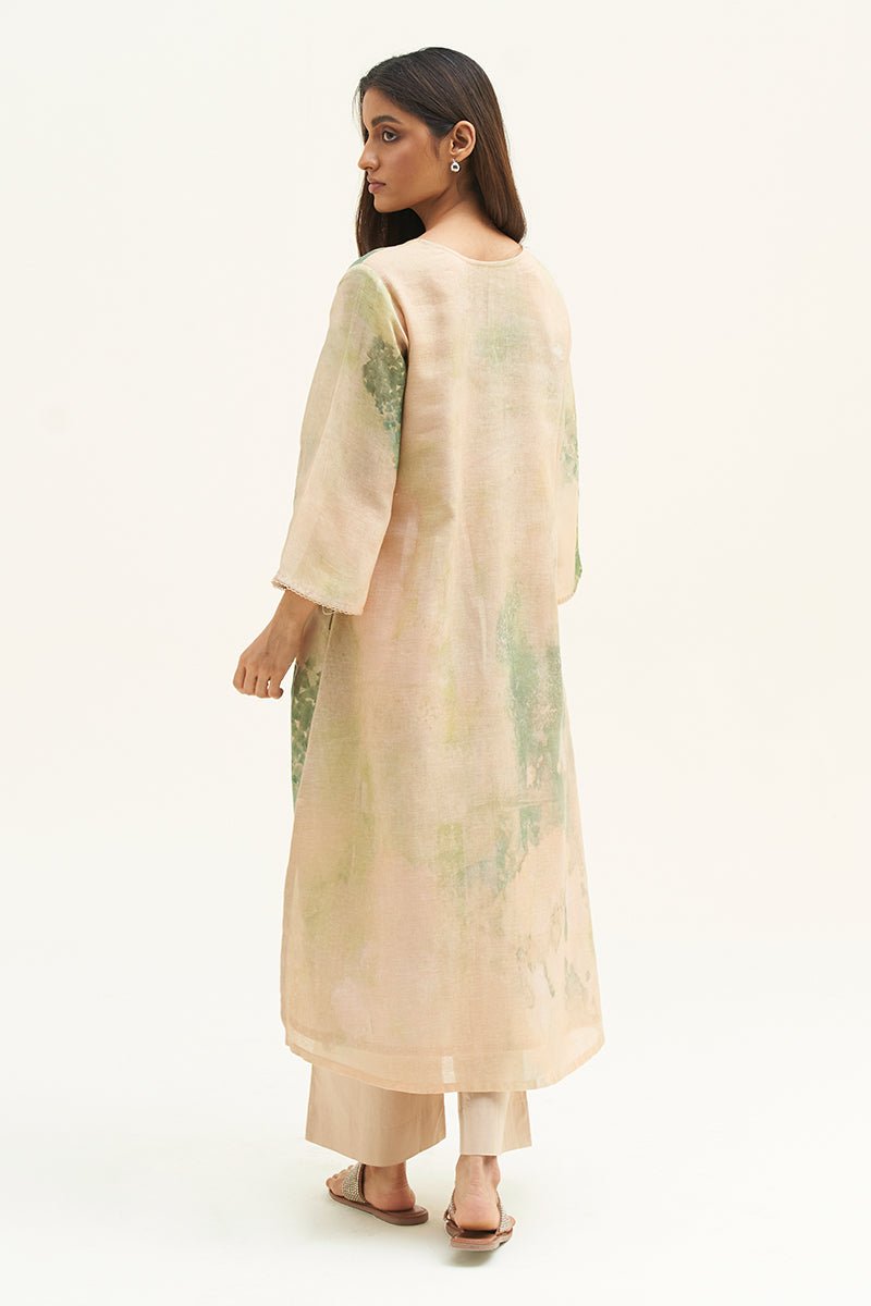 Wheat Beige and Green Printed Linen Co-ord Set