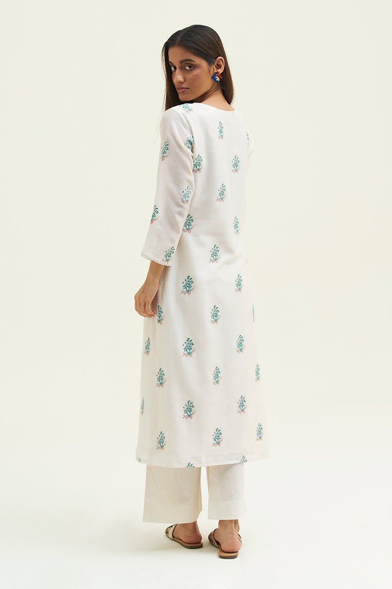 Off White Cotton Chanderi Embroidered Co-ord Set