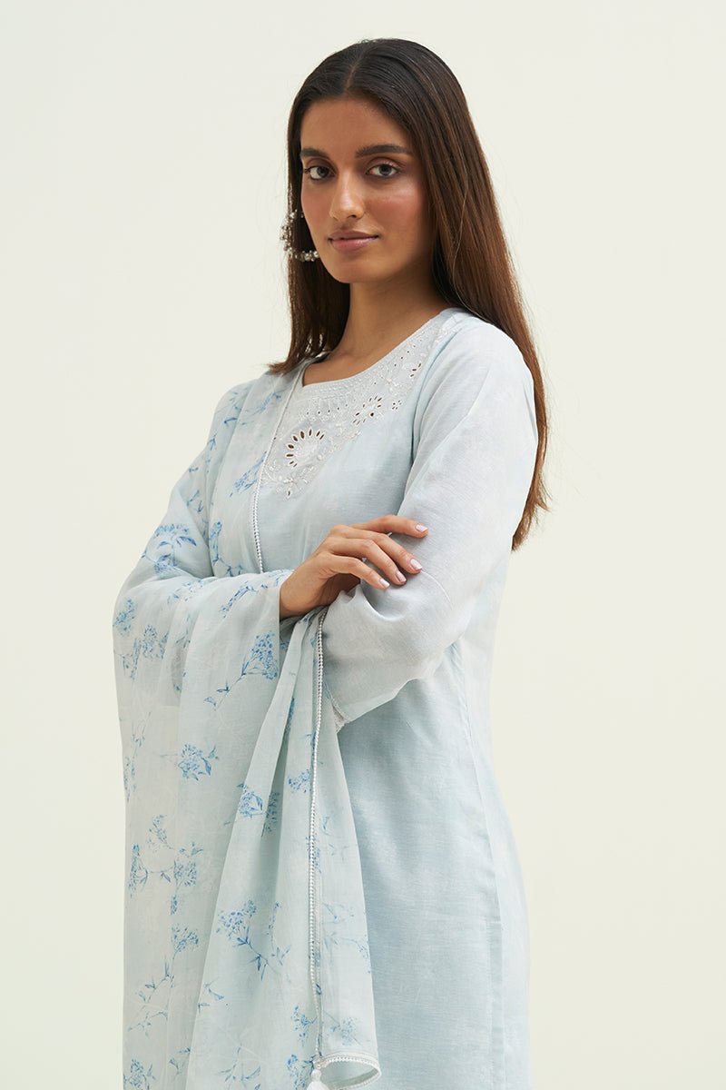 Illusion Blue Embroidered Salwar Suit