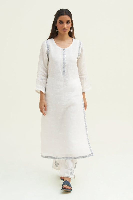 White Linen Jacquard Co-ord Set