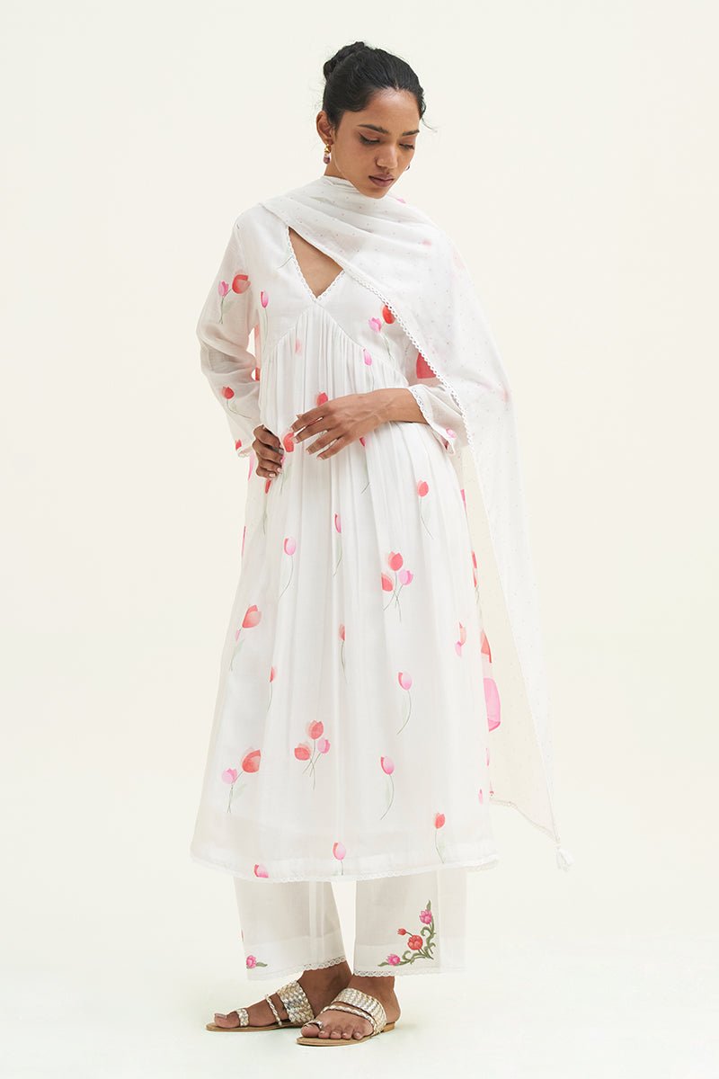 White Bougainvillea Printed Salwar Suit