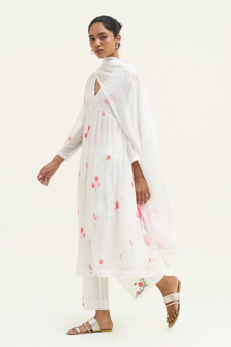 White Bougainvillea Printed Salwar Suit