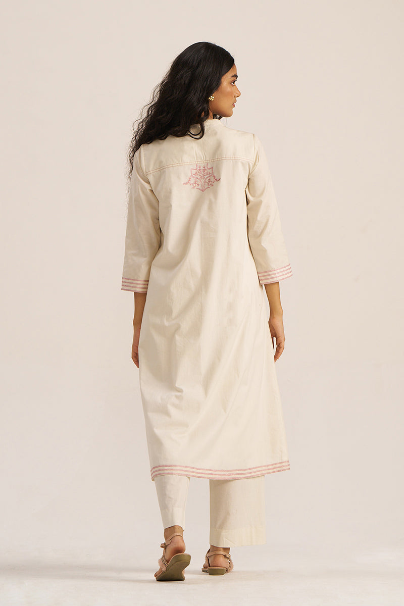 Ivory and Pink Embroidered Cotton Co-ord Set