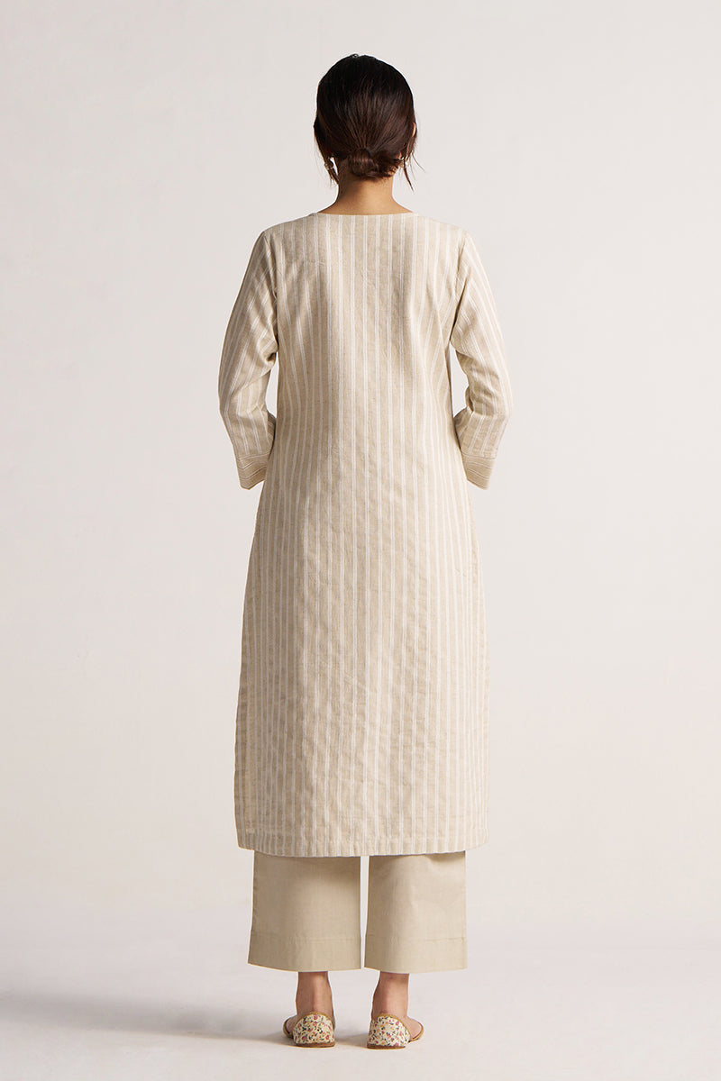 Beige and White Stripe Cotton Linen Co-ord Set