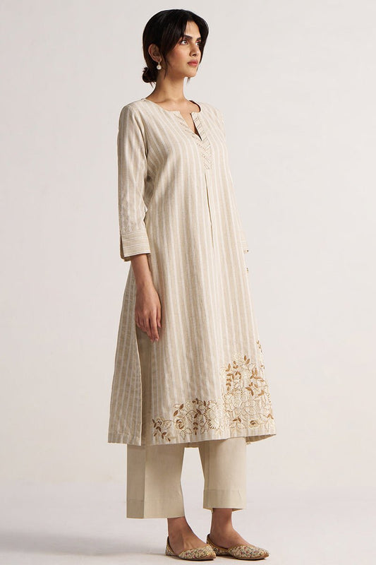 Beige and White Stripe Cotton Linen Co-ord Set