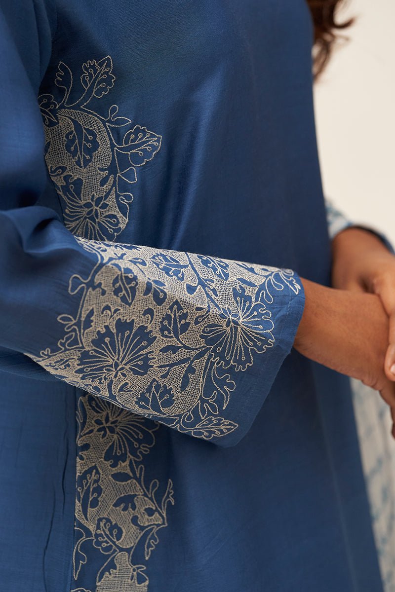 Blue and White Embroidered Salwar Suit