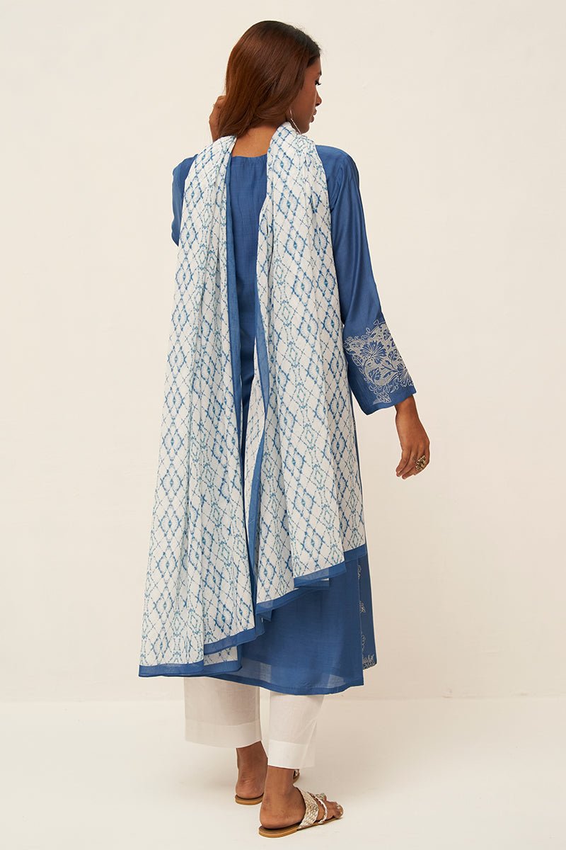 Blue and White Embroidered Salwar Suit