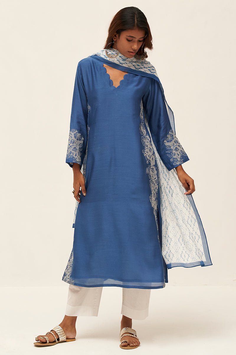 Blue and White Embroidered Salwar Suit