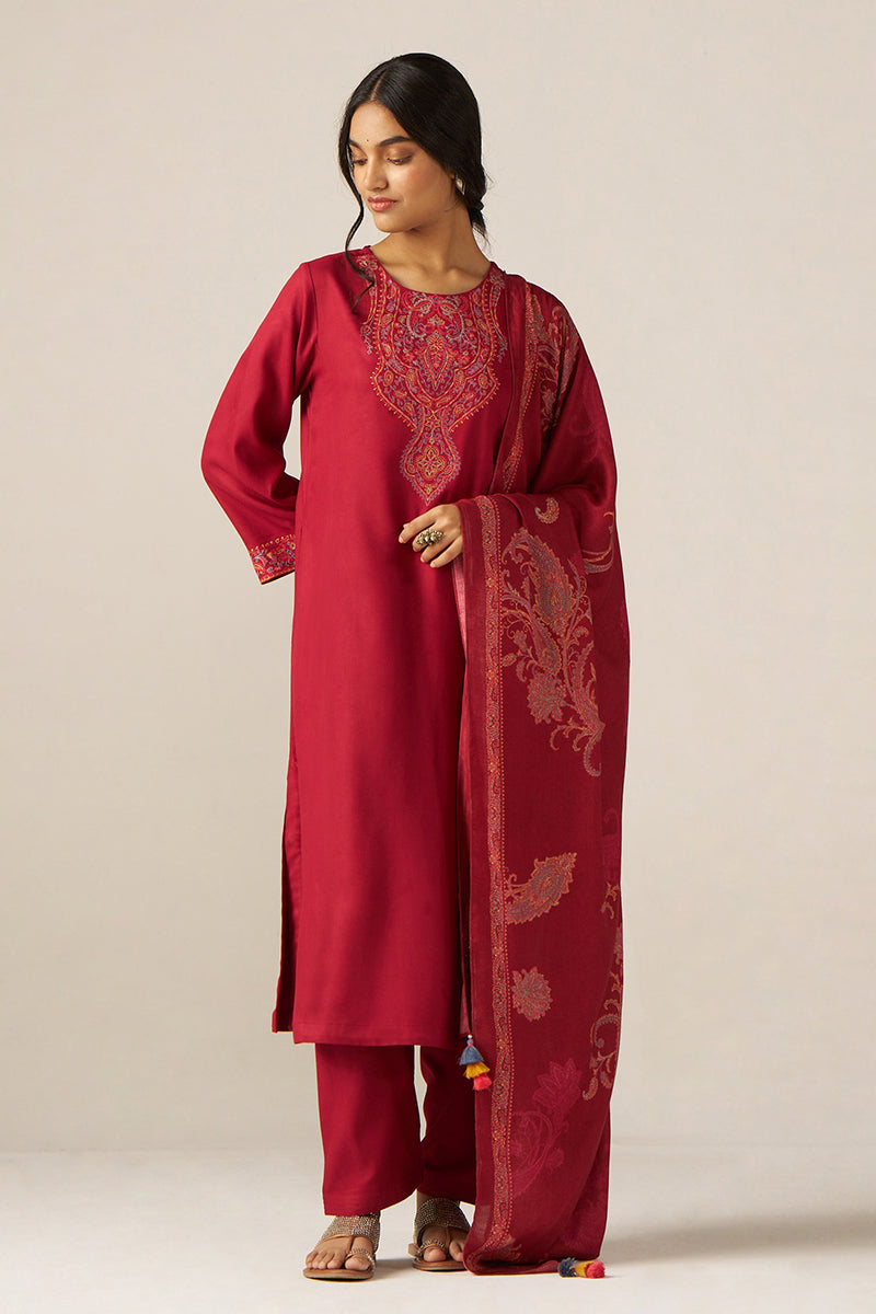 Garnet Red Pashmina Kurta Set