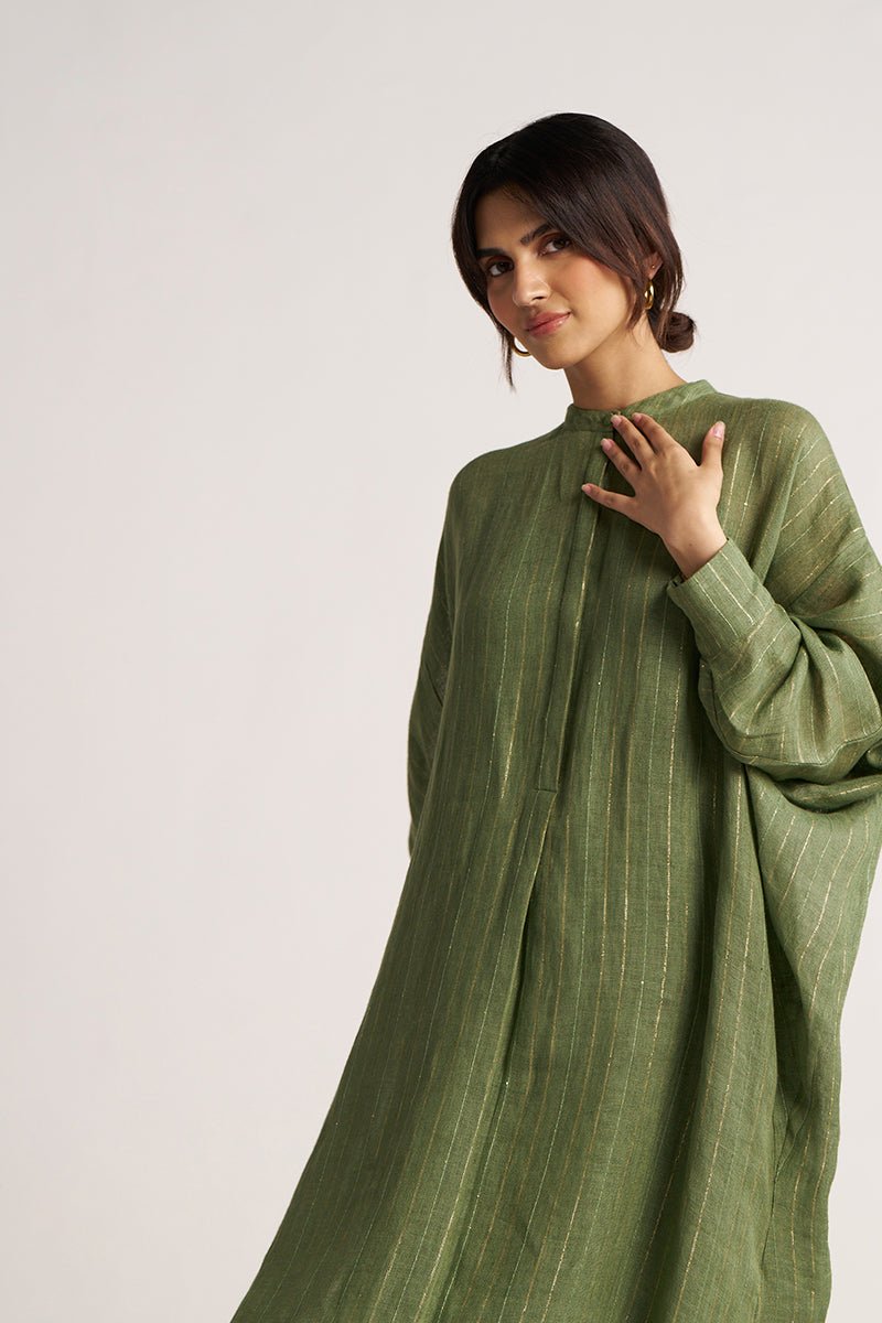 Hedge Green Zari Linen Festive Co-ord Set