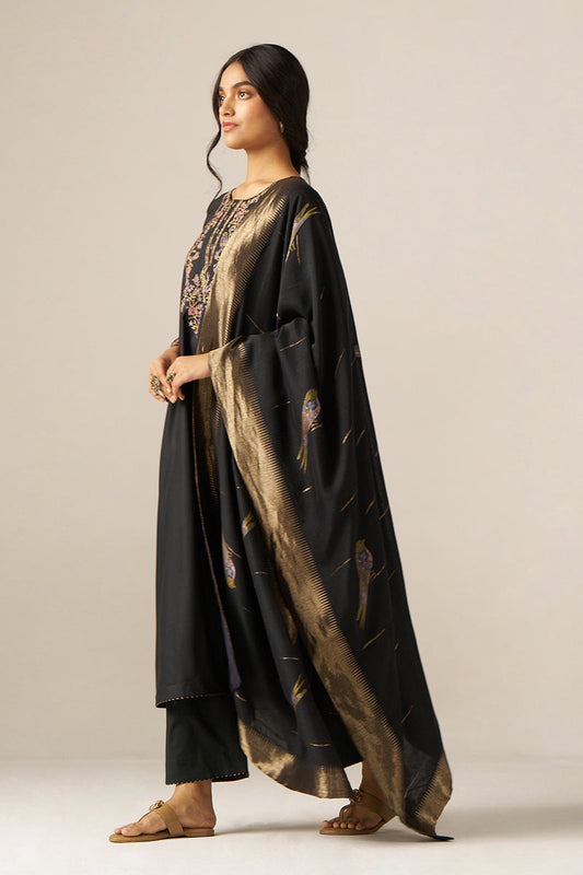 Black Pashmina Embroidered Kurta Set