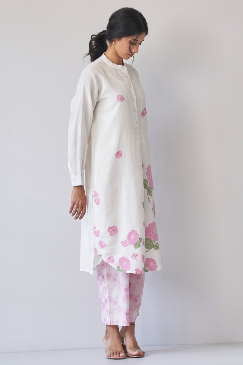 Cream Woven Flower Cotton Linen Co-ord Set