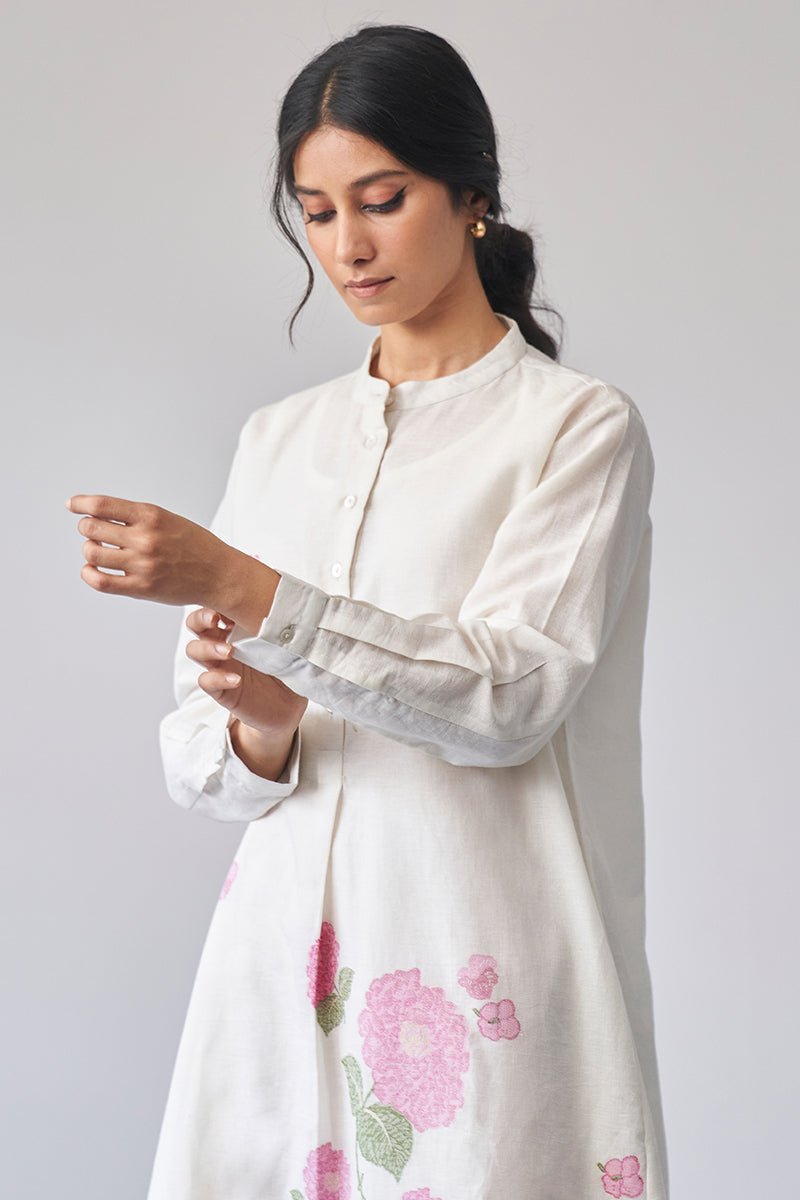 Cream Woven Flower Cotton Linen Co-ord Set