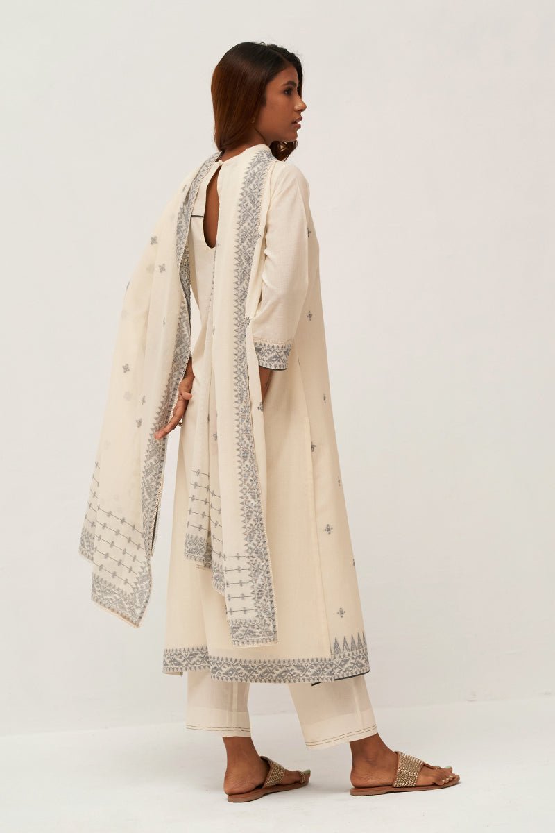 Gardenia Cream Woven Cotton Salwar Suit With Hand Embellishment