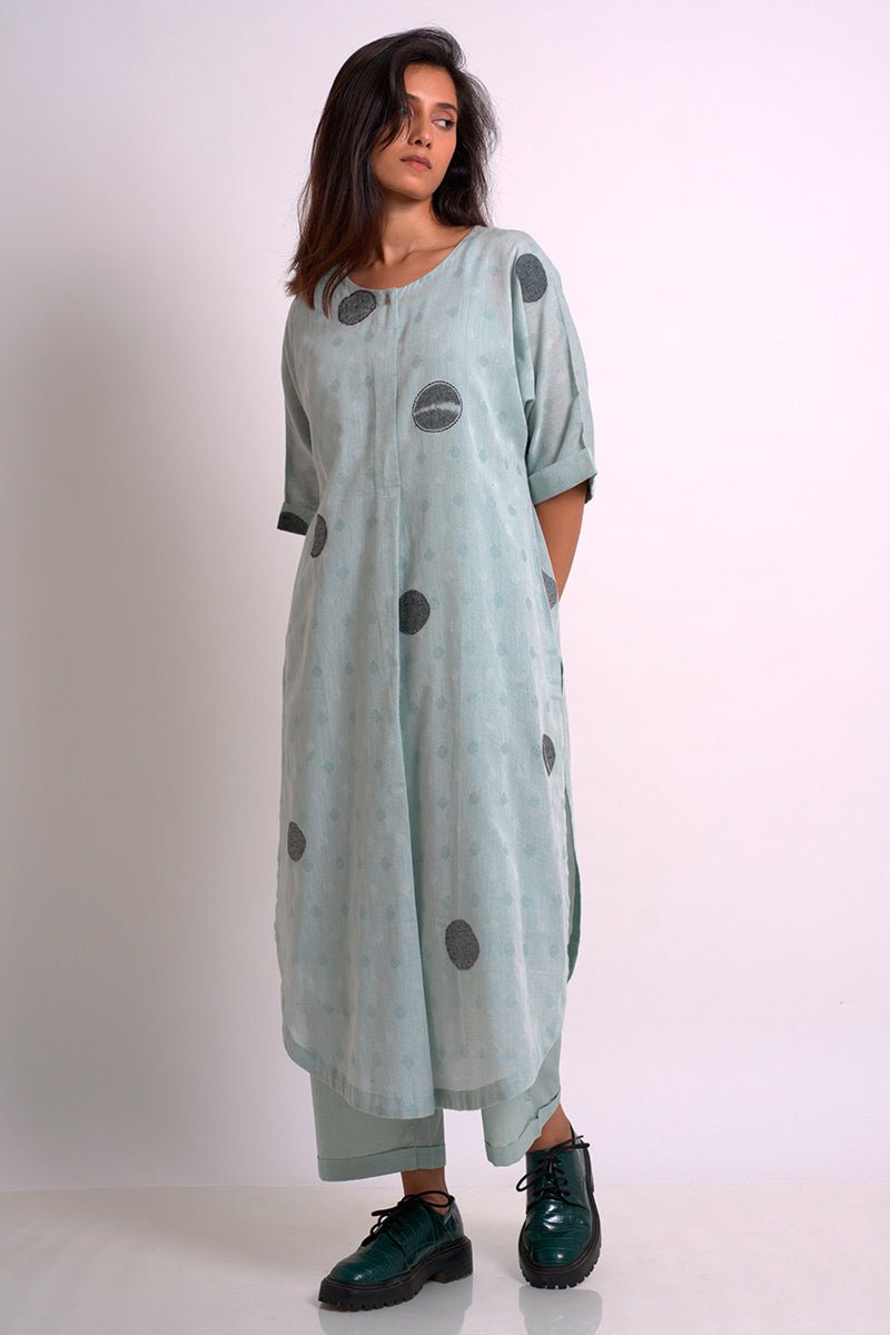 Dusty Sea Green Cotton Woven Kurta With Cotton Bottom