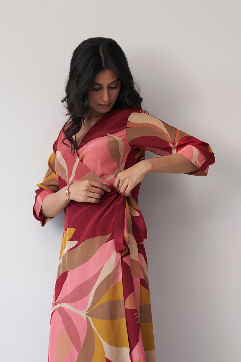 Maroon Crepe Silk Printed Co-ord Set