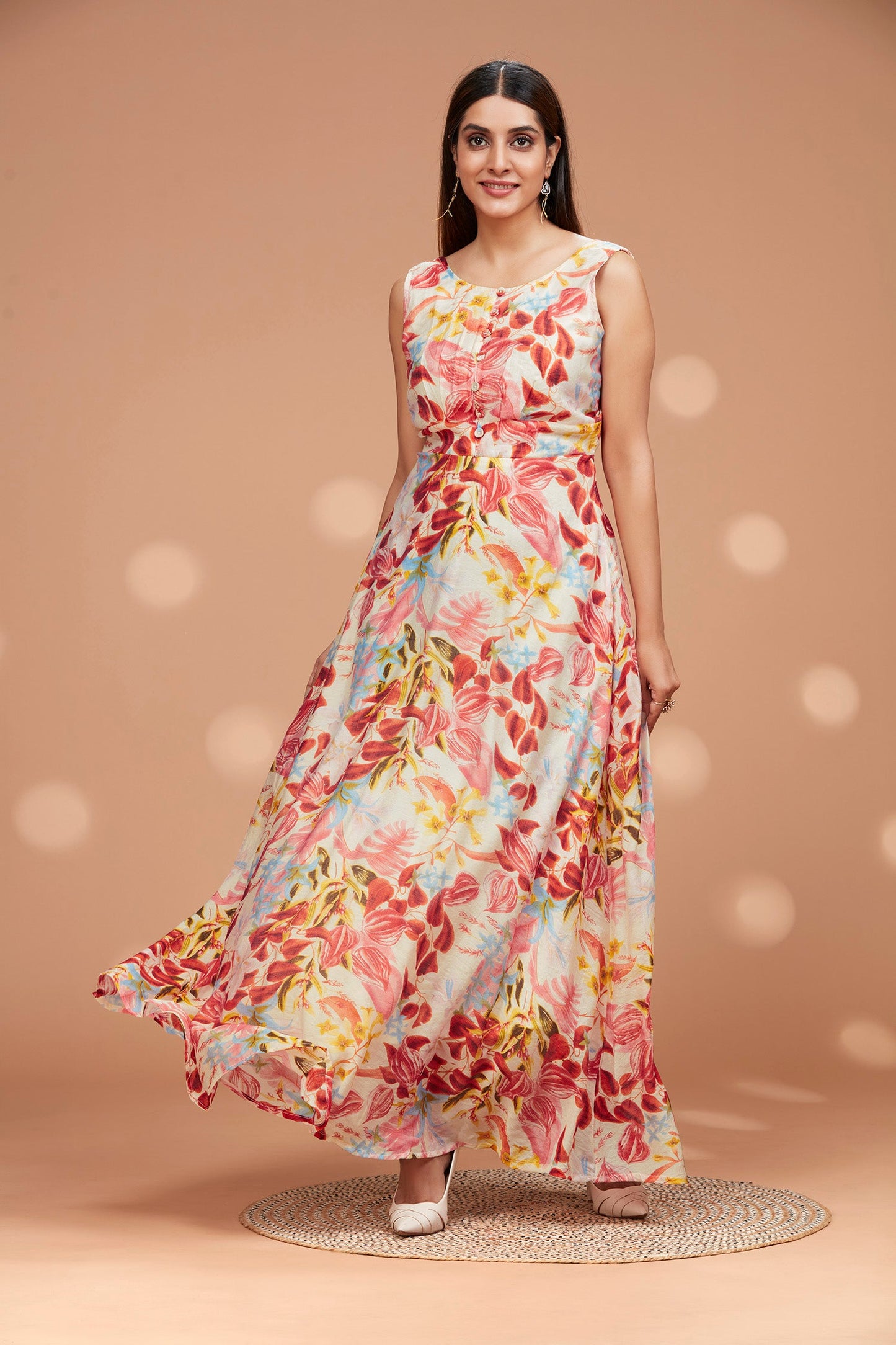 Floral Cotton Flowy Sleeveless Long Gown