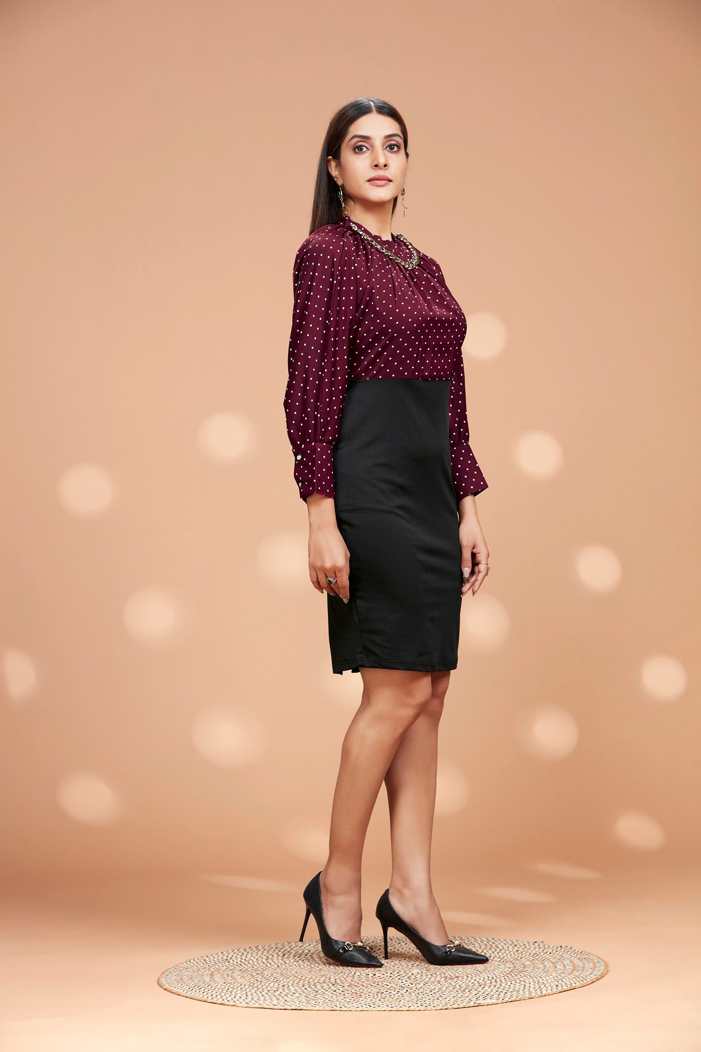 Polka Dot Dress with Metal Neckless