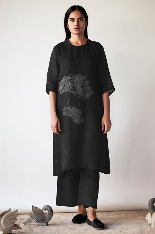 Black Hand Printed Linen Co-ord Set