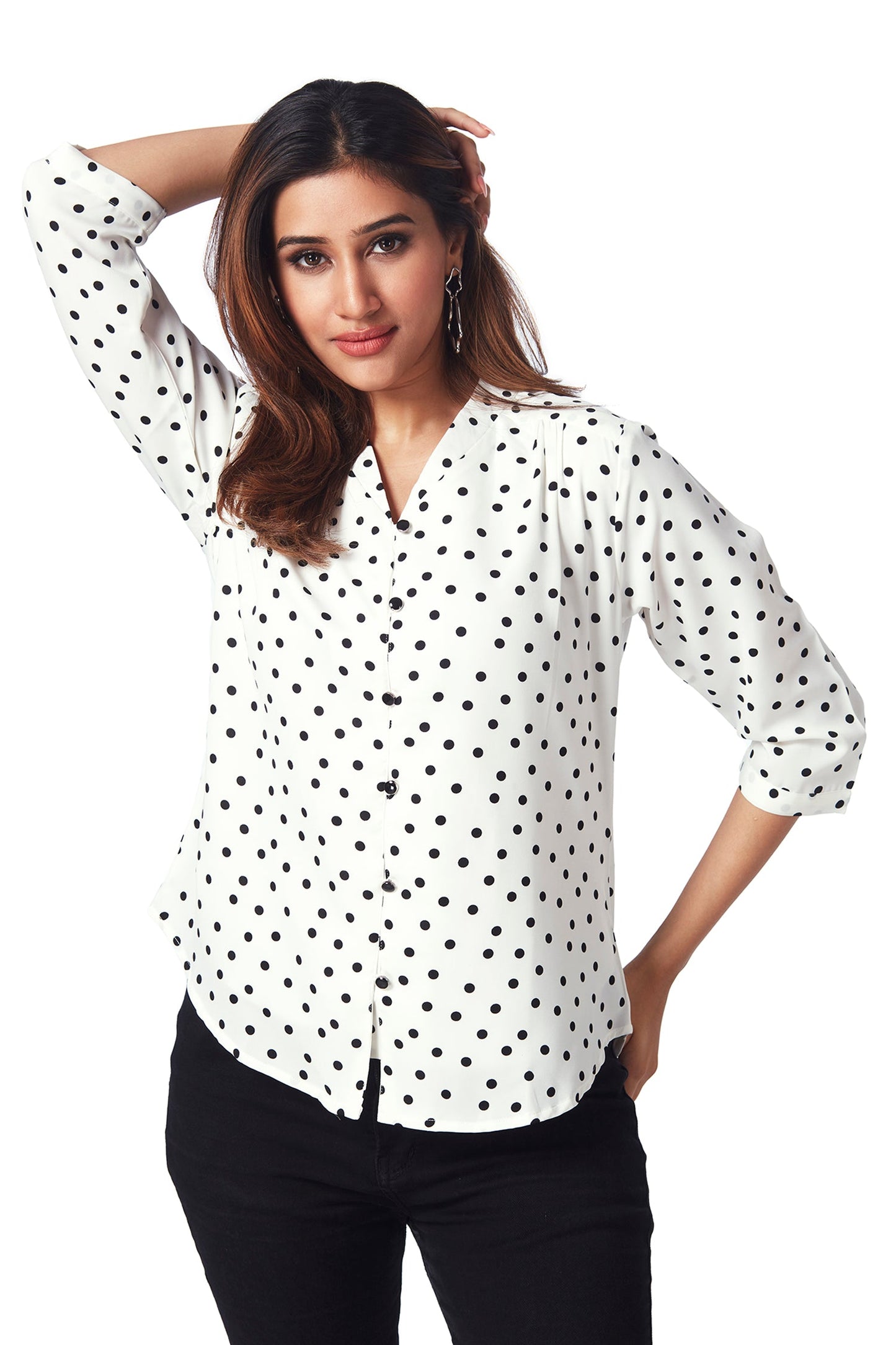 Polka Dot Satin V neck Top