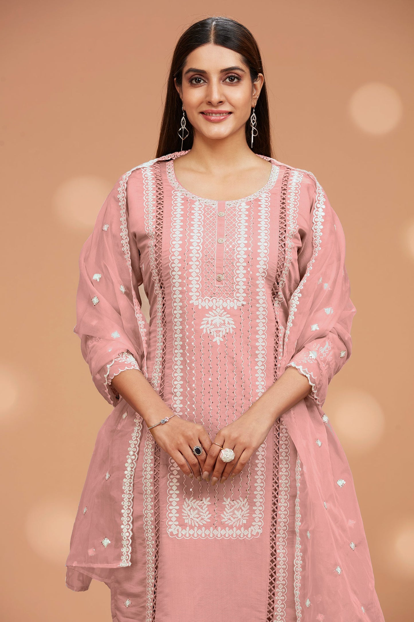 Straight Fit Embroidered Kurta with Pant  & Shiffon Duppatta