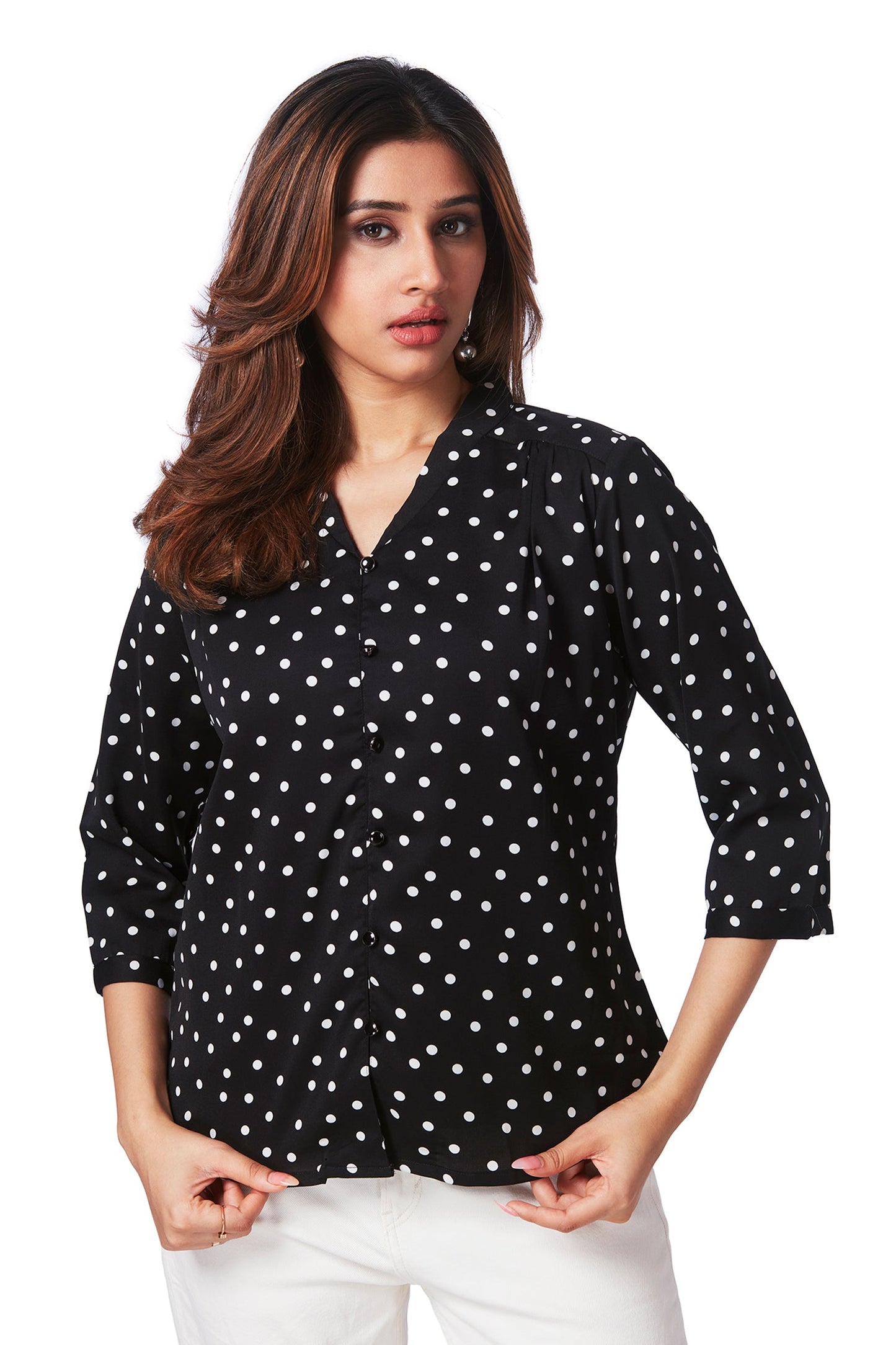 Polka Dot Satin V neck Top