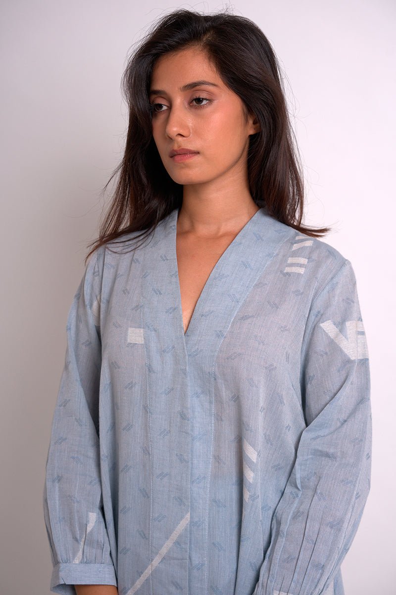 Powder Blue Woven Kurta With Printed Cotton Bottom