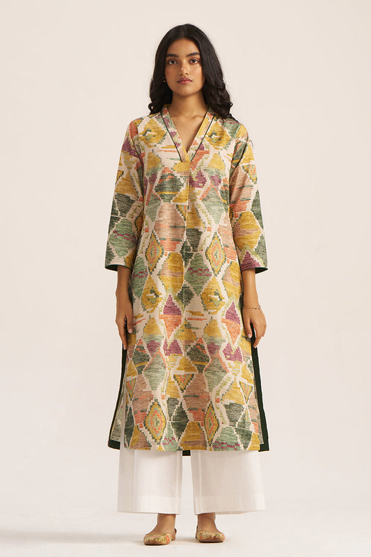 Moss Green and Mustard Cotton Kurta