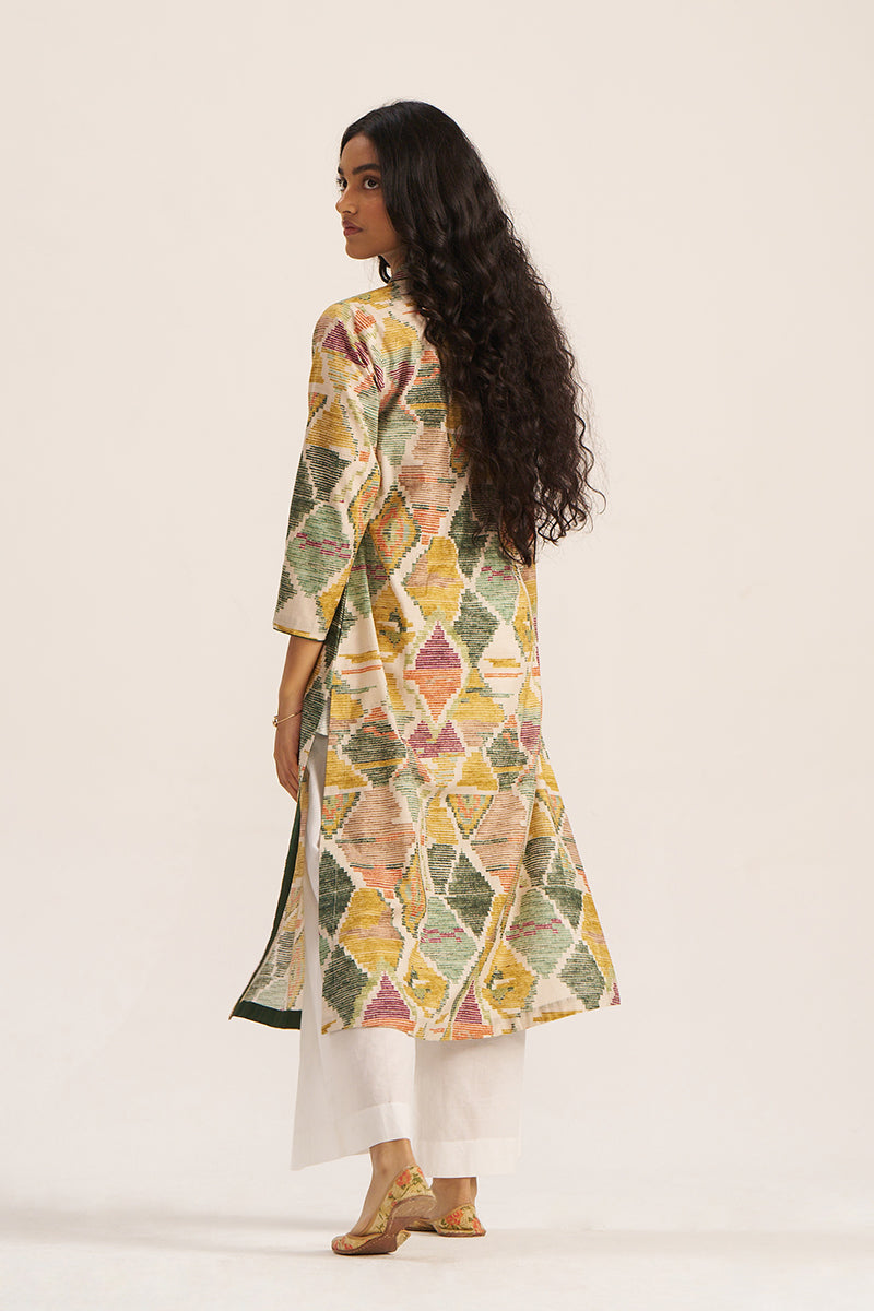 Moss Green and Mustard Cotton Kurta