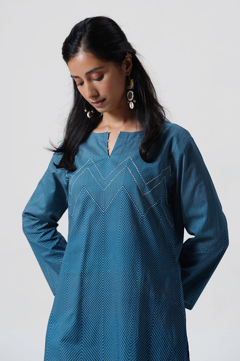 Indigo Blue Kurta and Cream Bottom Set