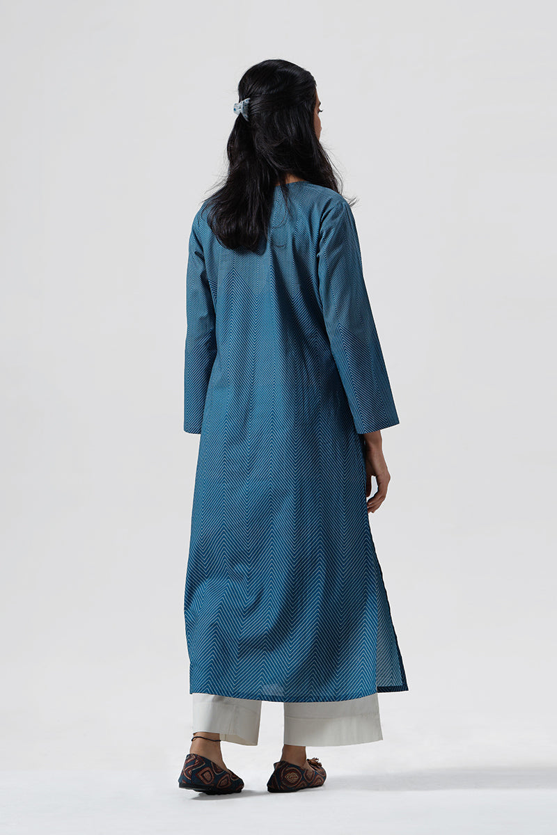 Indigo Blue Kurta and Cream Bottom Set