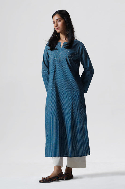 Indigo Blue Kurta and Cream Bottom Set