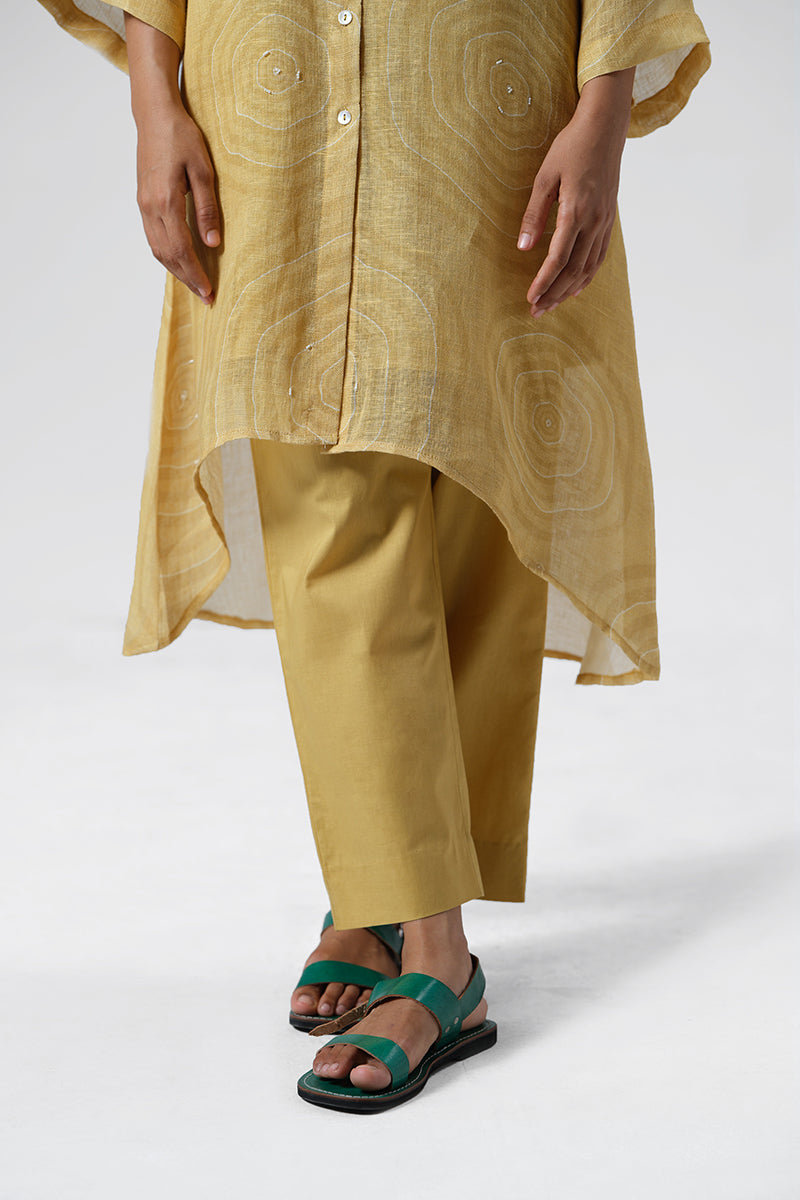 Misted Yellow Linen Hand Embroidered Co-ord Set