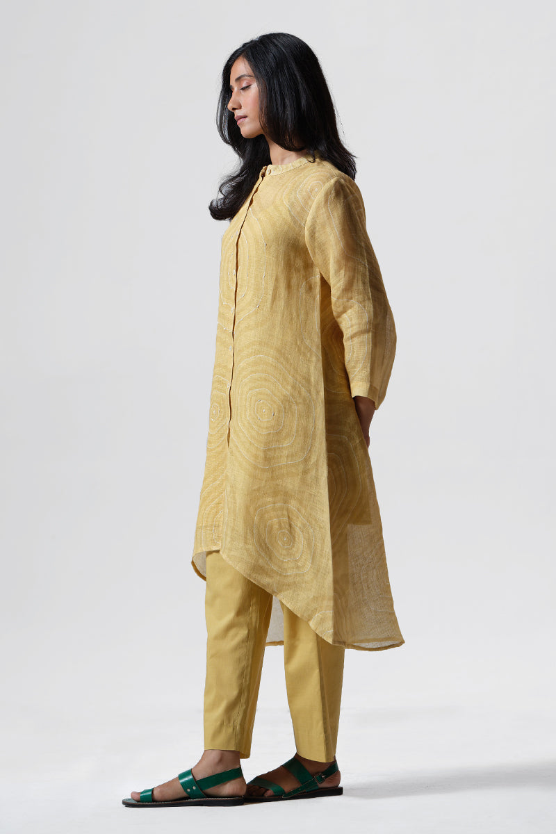 Misted Yellow Linen Hand Embroidered Co-ord Set