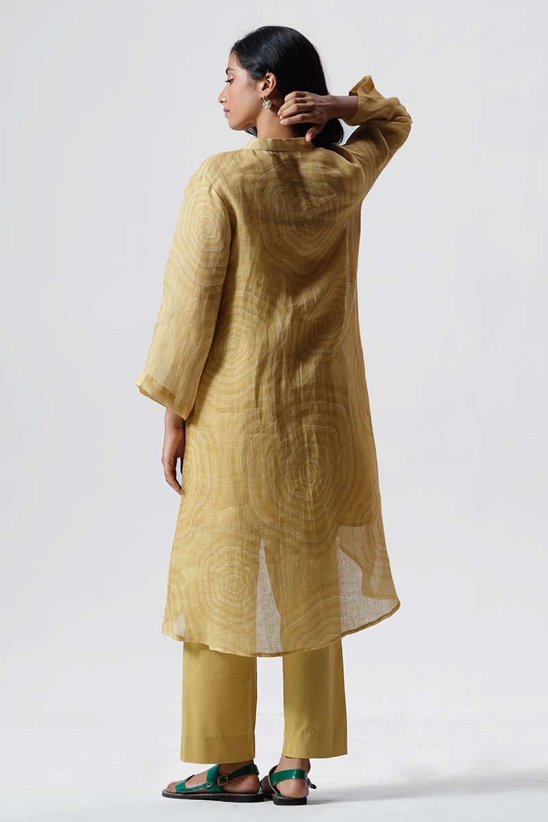 Misted Yellow Linen Hand Embroidered Co-ord Set