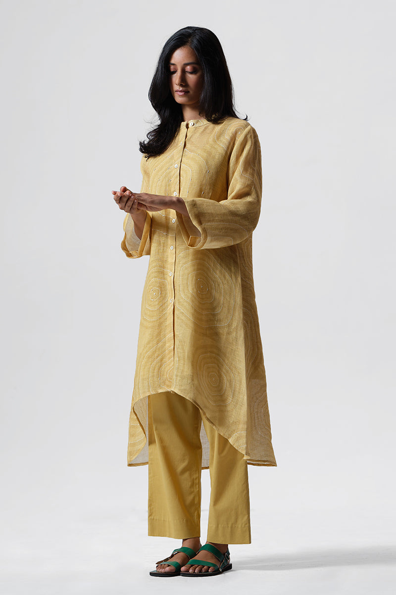 Misted Yellow Linen Hand Embroidered Co-ord Set