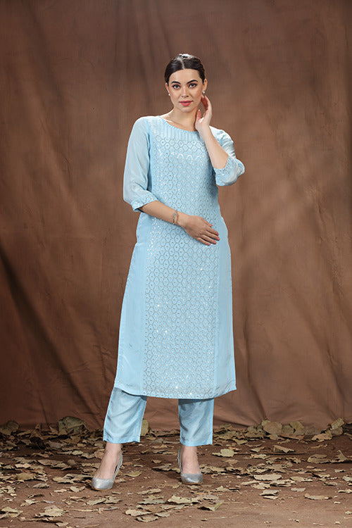 Crepe Long Kurti with Sequence Work