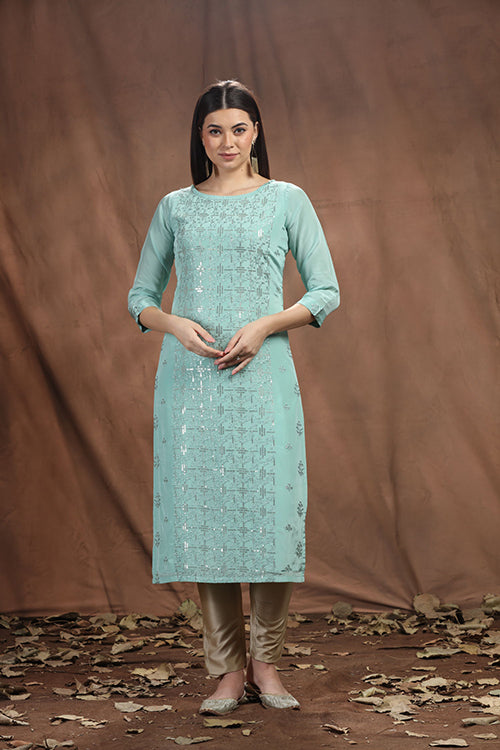 Viscose Crepe Long Kurti with Sequence Work