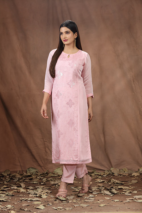 Viscose Chinon Long Kurti with Sequence Work