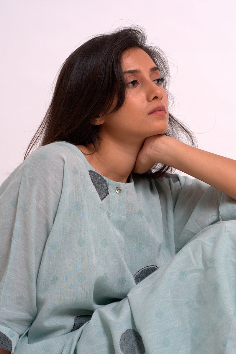 Dusty Sea Green Cotton Woven Kurta With Cotton Bottom