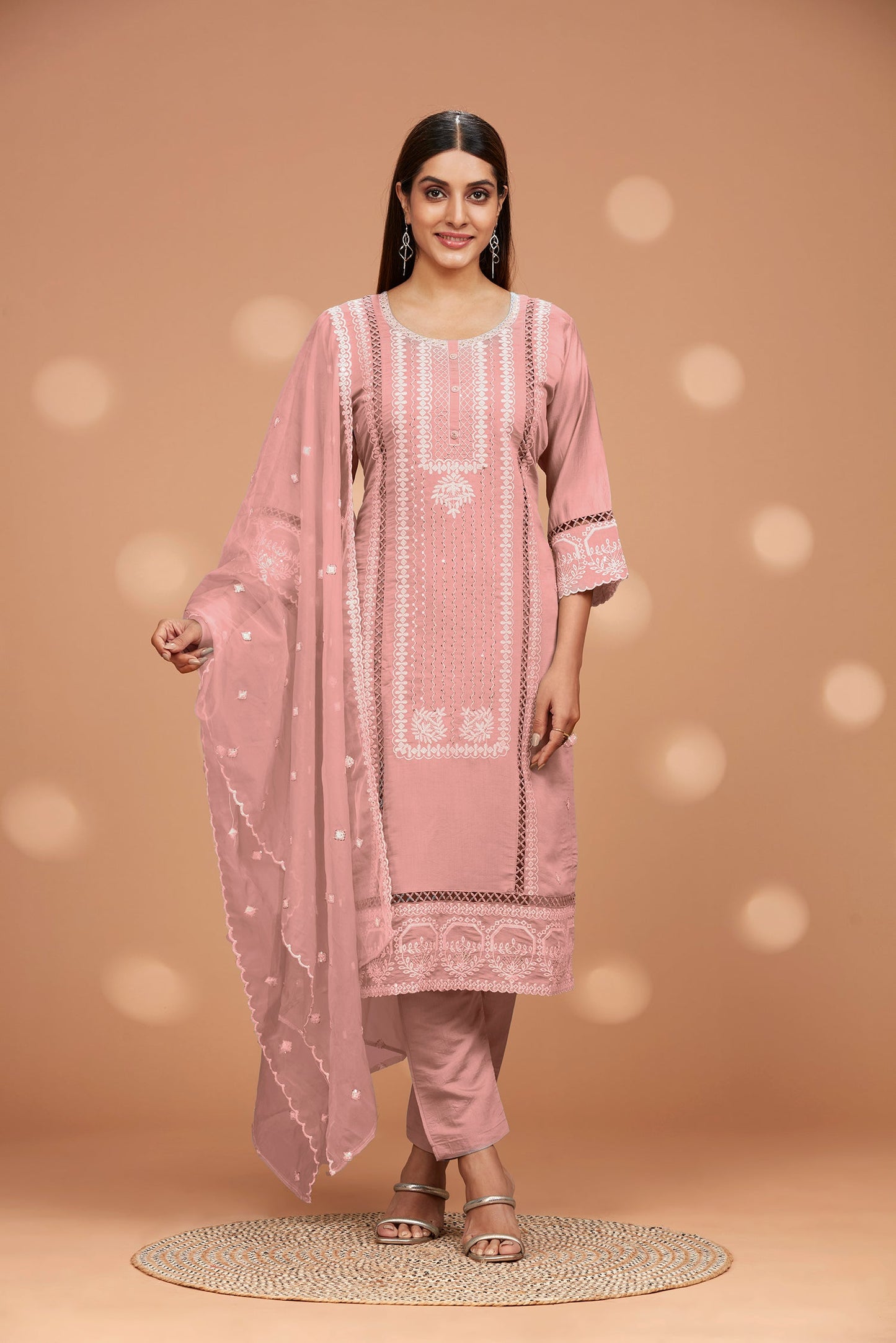 Straight Fit Embroidered Kurta with Pant  & Shiffon Duppatta