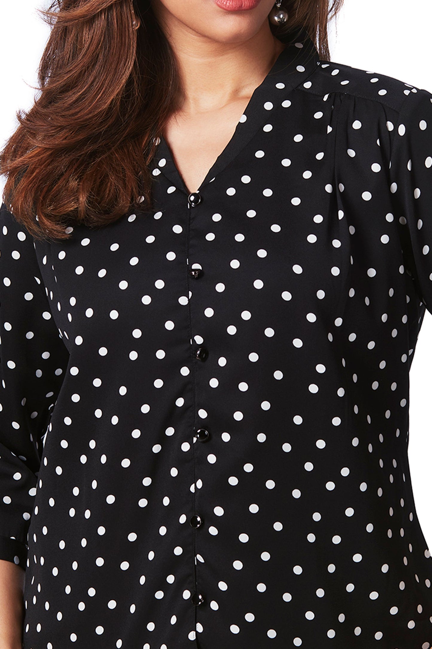 Polka Dot Satin V neck Top