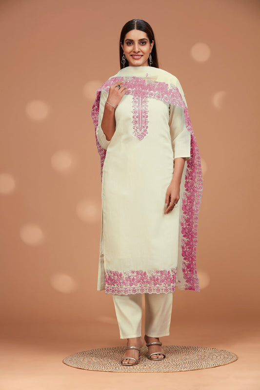 White Cotton Embroidered Chic Kurta Set