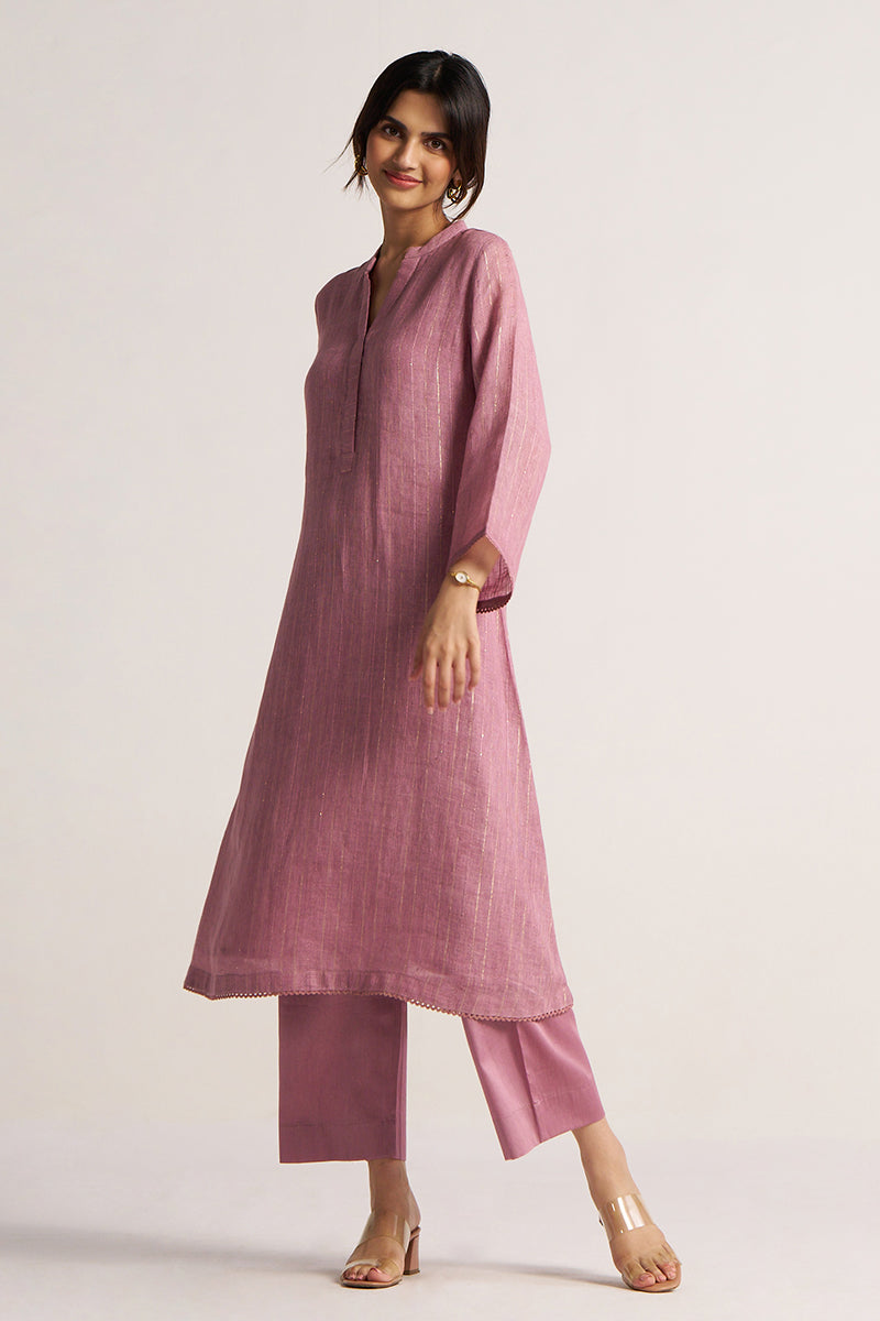 Lilac Zari Linen Festive Co-ord Set