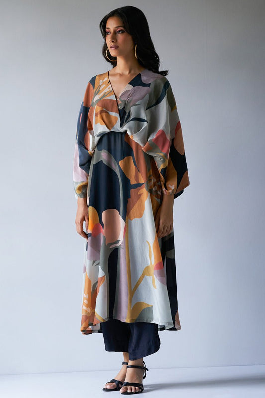 Black, Grey and Brown Mix Colour Crepe Silk Printed Co-ord Set