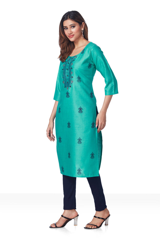 Daily wear Stylish cotton Kurti - Rama Green