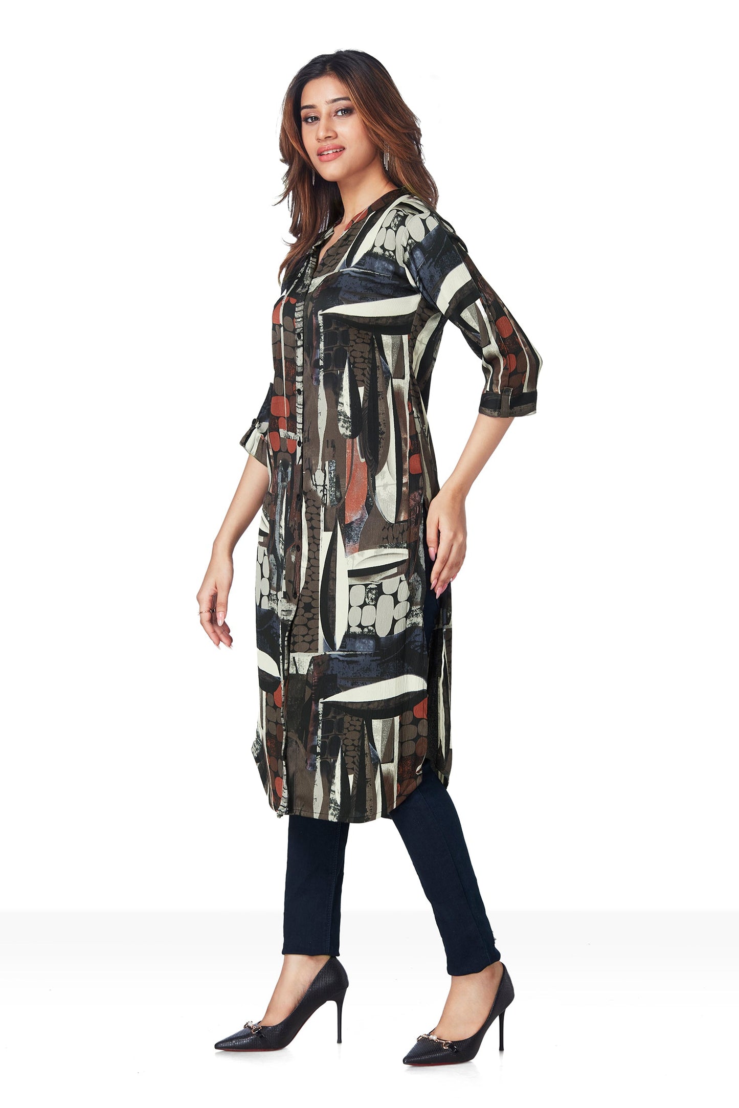 Printed Daily Wear Shirt Pattern Long Kurti